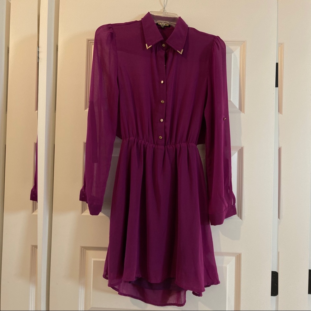 Magenta Sheer Shirt Dress